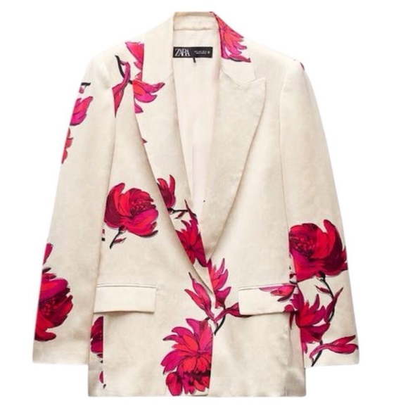 Zara Jackets & Blazers - Zara Cream Blazer with pink and Red Floral Design